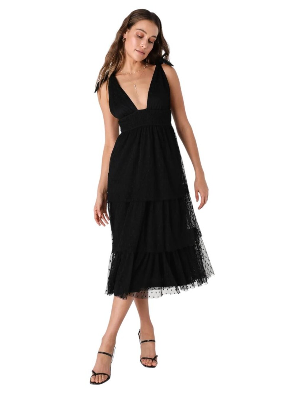 Lulus Black Swiss Dot Tiered Tulle Maxi Dress – Size XL